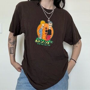 rokit x beavis and butthead brown tee large